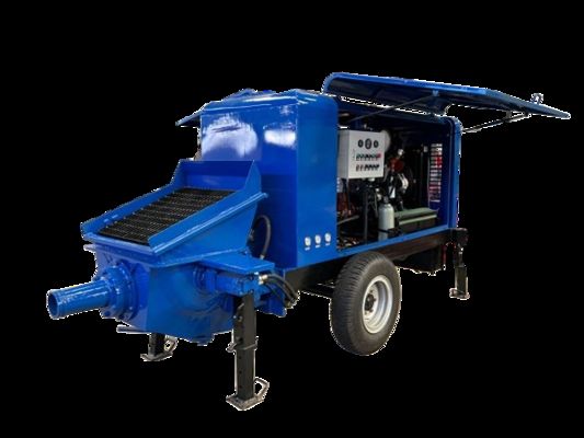 大規模工事における長距離コンクリート圧送用、移動式トレーラーコンクリートポンプ